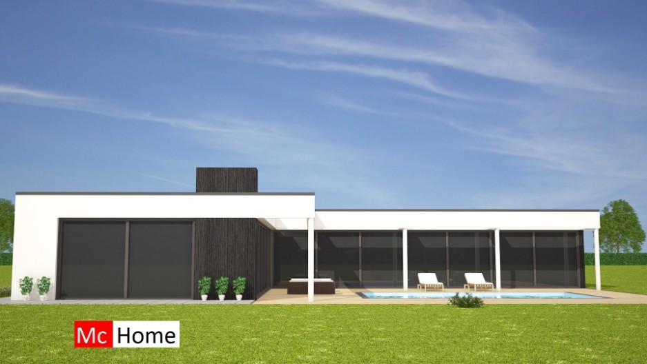 Mc-Home.nl vrijstaande moderne nieuwe bungalow met plat dak ontwerpen en bouwen B33 