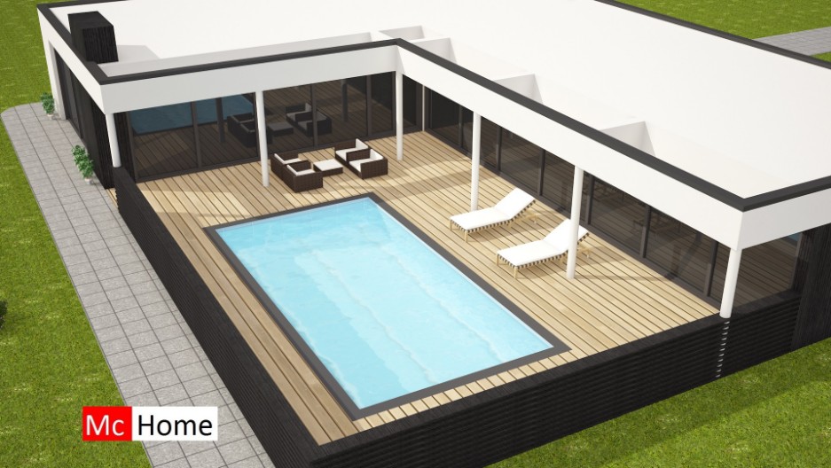 Mc-Home.nl vrijstaande moderne nieuwe bungalow met plat dak ontwerpen en bouwen B33 