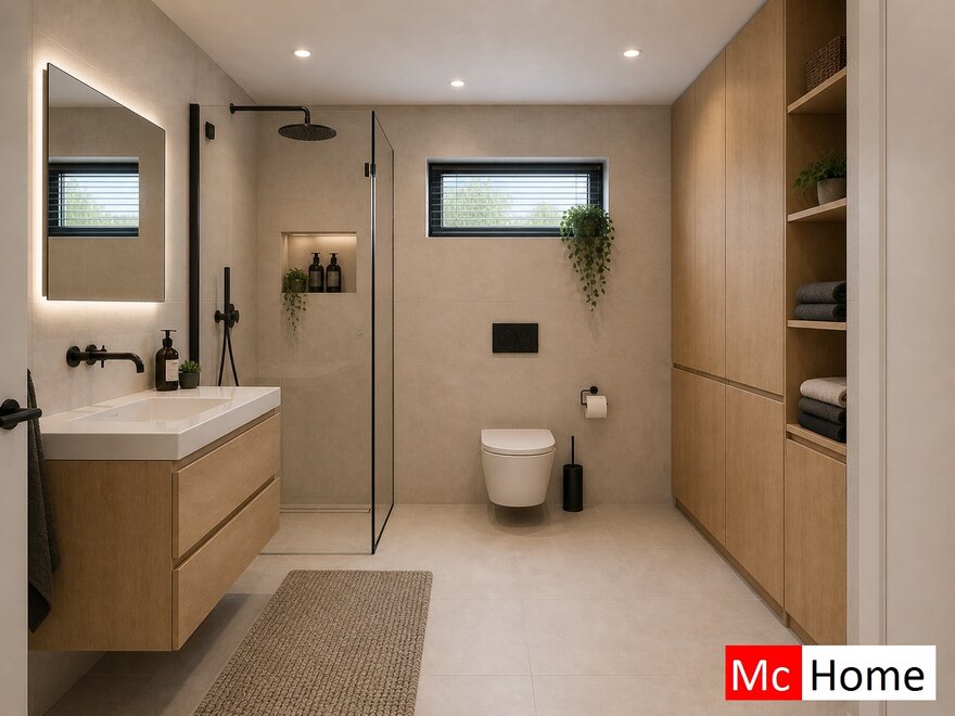 Onderhoudsarme gelijkvloerse bungalow met licht hellend dak en moderne houten gevelbekleding