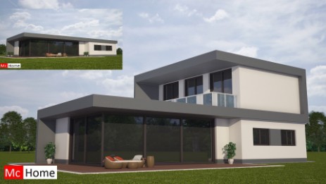 Mc-Home.nl M 77 moderne woning gelijkvloers bungalow met verdieping en terras levensloopbestenidig aardbevingproof staalframebouw