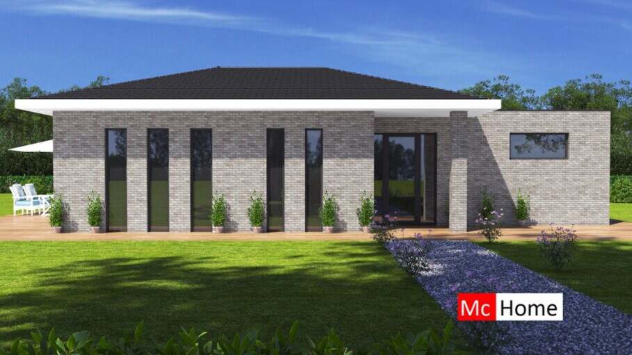 Mc-Home.nl B158 Nieuwbouw bungalow  hellend dak met kap Staalframebouw Nederland 