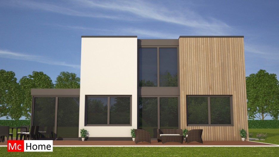 Mc-Home.nl M108 moderne kubustische woning met veel glas vide en serre energieneutraal bouwen met modern bouwsysteem 