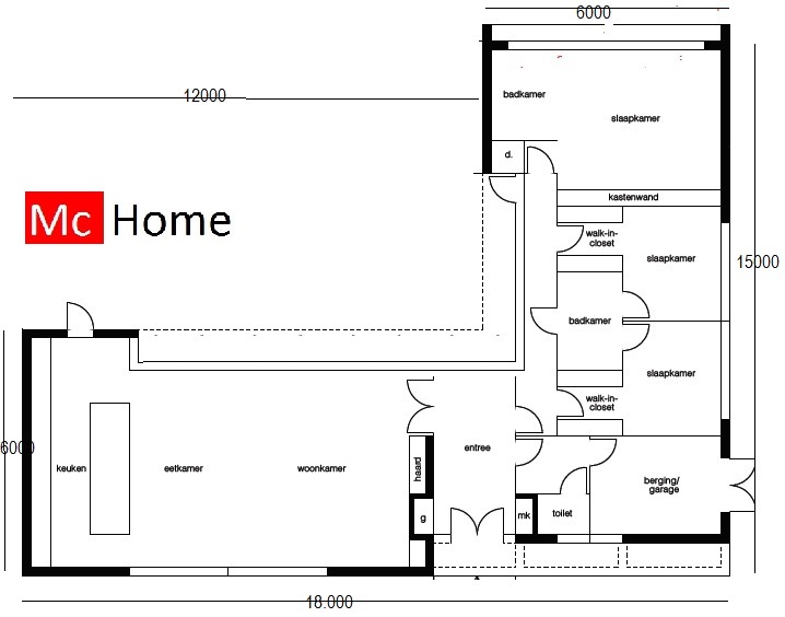 Mc-home.nl B28 ruime moderne bungalow met plat dak en veel glas energieneutraal in staalframebouw 