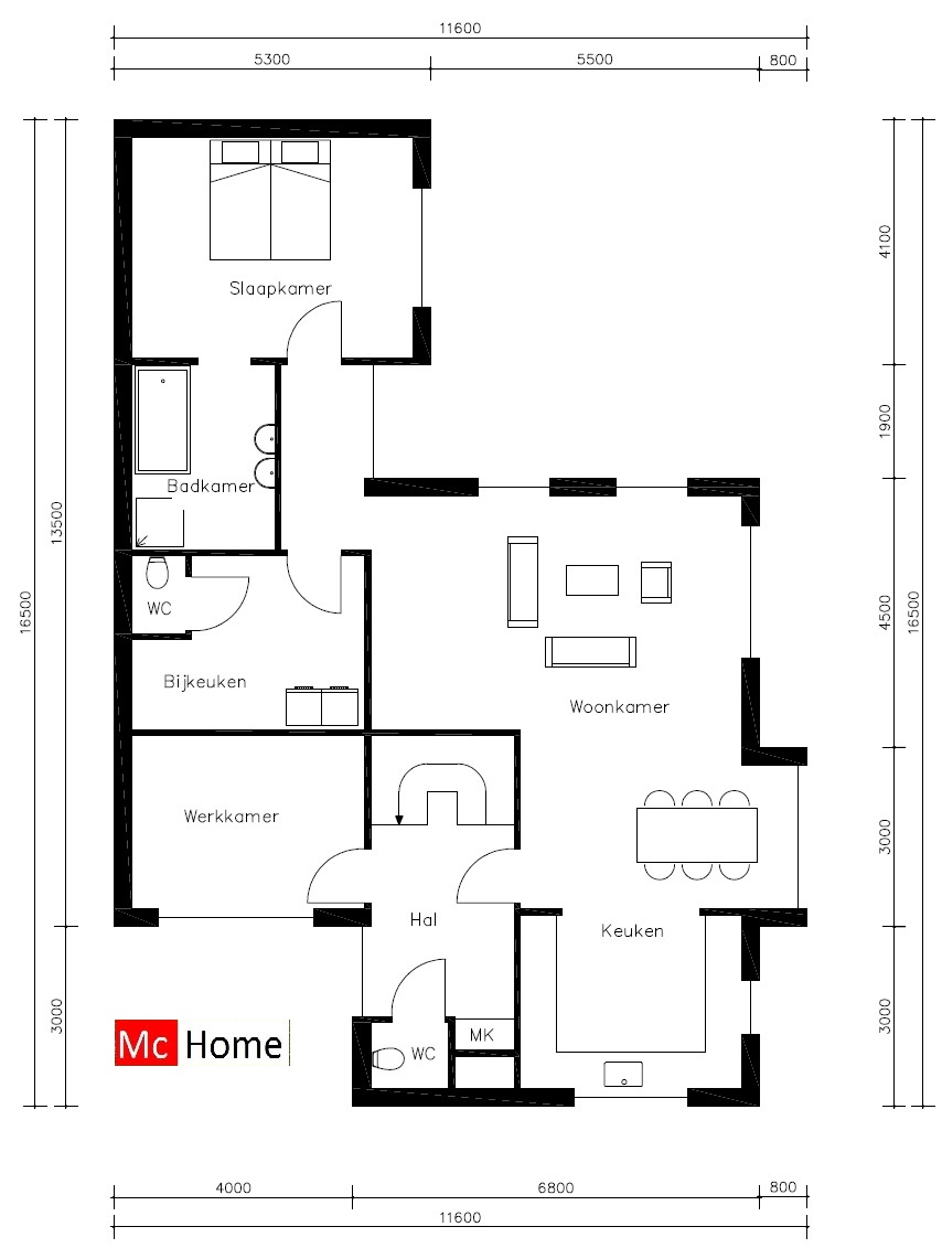 Mc-home.nl B83 ontwerp nieuwe gelijkvloerse bungalow energieneutraal levensloopbestendig in staalframebouw