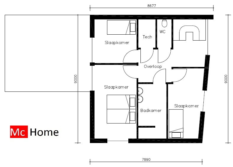 Mc-home.nl K 43 duurzame moderne woning met lessenaarskap in staalframebouw of houtskelet en moderne gevelafwerking