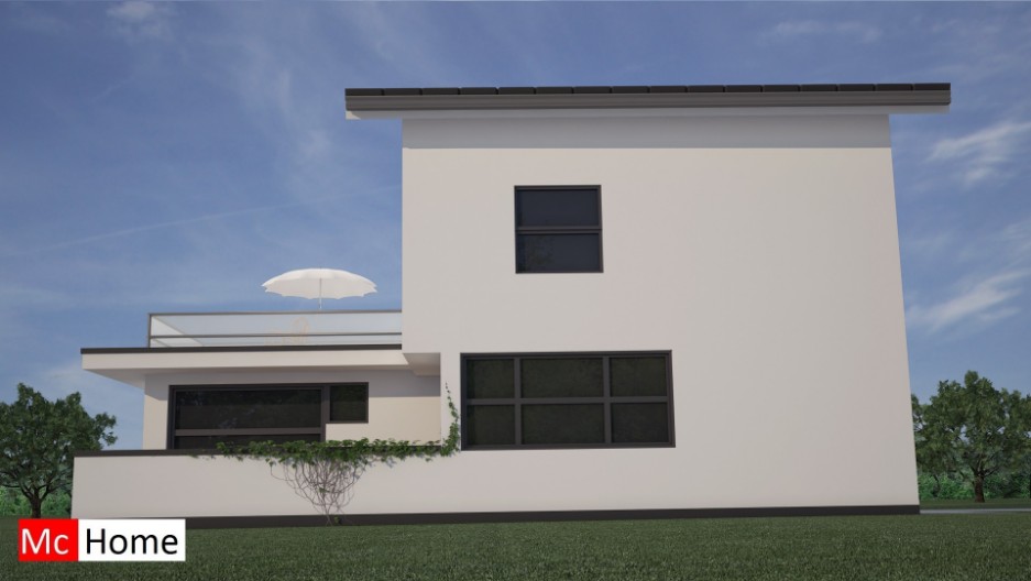 Mc-home.nl K 43 duurzame moderne woning met lessenaarskap in staalframebouw of houtskelet en moderne gevelafwerking