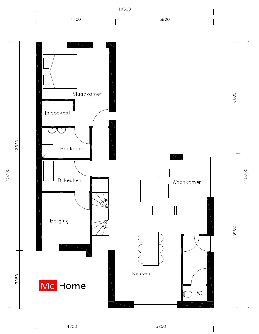 Mc-Home.nl M81 modern gelijkvloers huis met verdieping vlak dak overdekt terras passief gebouwd in staalframebouw