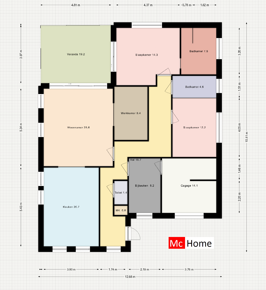 McHome B 196 bungalow met plat dak en terrasoverkapping  McHome B 196 bungalow met plat dak en terrasoverkapping