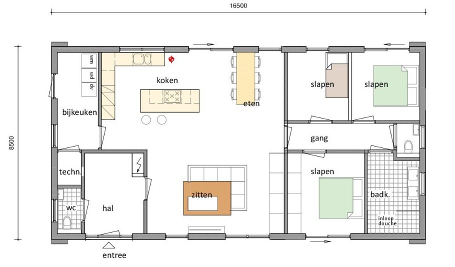 McHome B 198 bungalow plat dak type met 3 slaapkamers staalframebouw Nederland