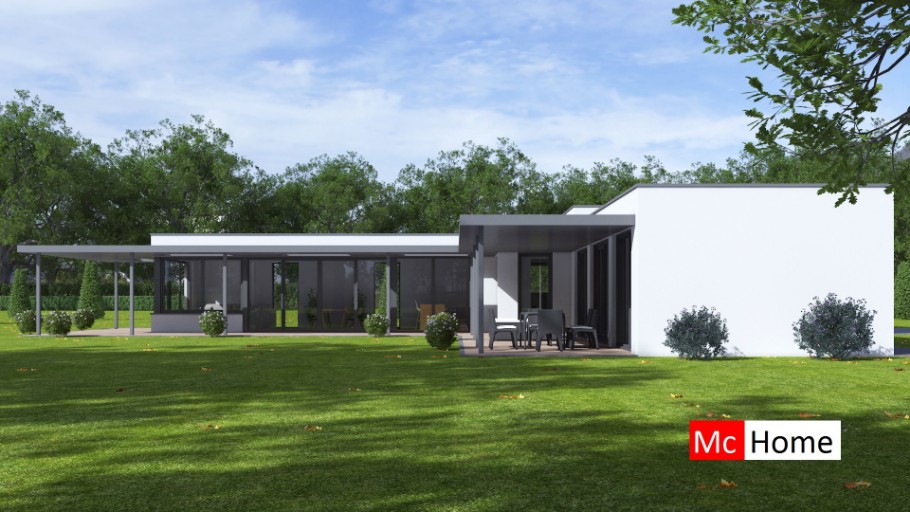McHome B168 gelijkvloerse woining met overdekt terras en carport  staalframebouw nederland 