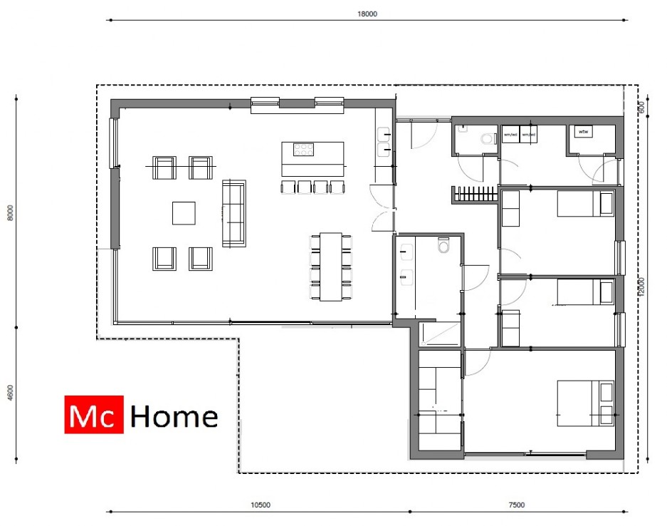 McHome B98 moderne levensloopbestendige bungalow energieneutraal warmtepomp hoge plafonds