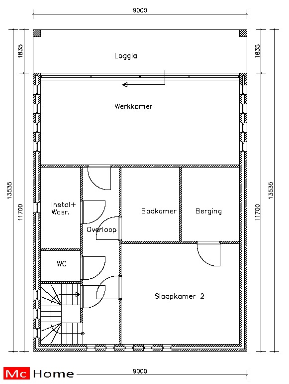 Mc-Home.nl M21 eigentijdse moderne villa met plat dak,  atelier of kantoor passief gebouwd in staalframe