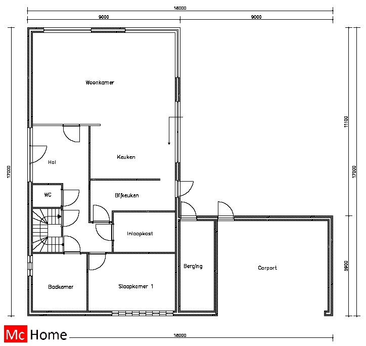 Mc-Home.nl M21 eigentijdse moderne villa met plat dak,  atelier of kantoor passief gebouwd in staalframe