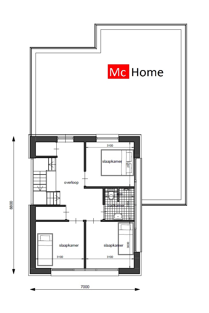 McHome M334 moderne kubistische levensloopbestendige woning gelijkvloers gastenverdieping 