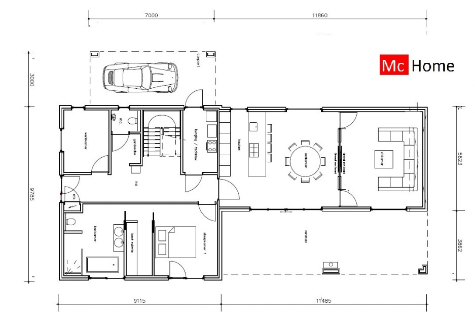 McHome M389 moderne levensloopbestendige woning met overdekt terras ATLANTA staalframe