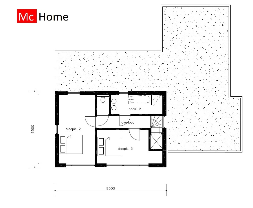 McHome M392 gelijkvloerse woning met kleinere verdieping voor logees ATLANTA MBS 