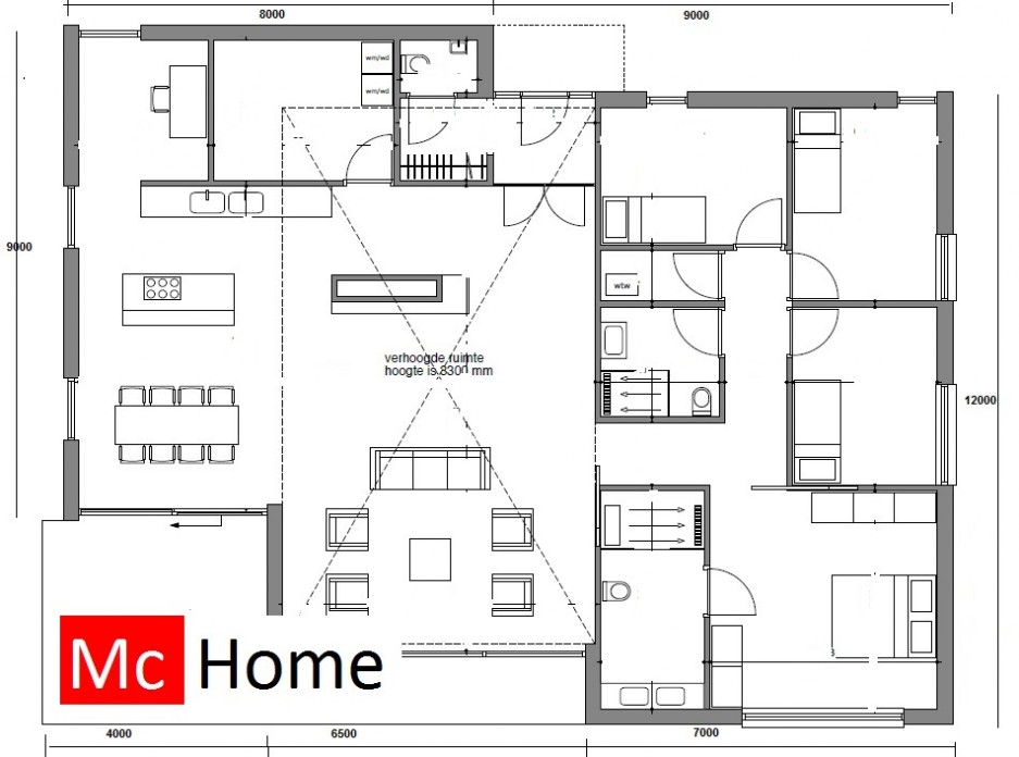 McHome levensloopbestendige gelijkvloerse woningen type B100 v1 Staalframebouw 