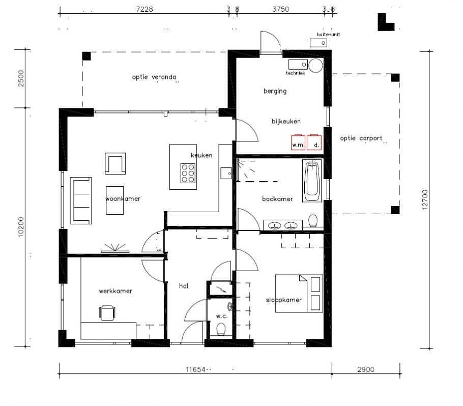 McHome.nl B184 bungalow met plat dak plattegrond indelingen nieuwbouw