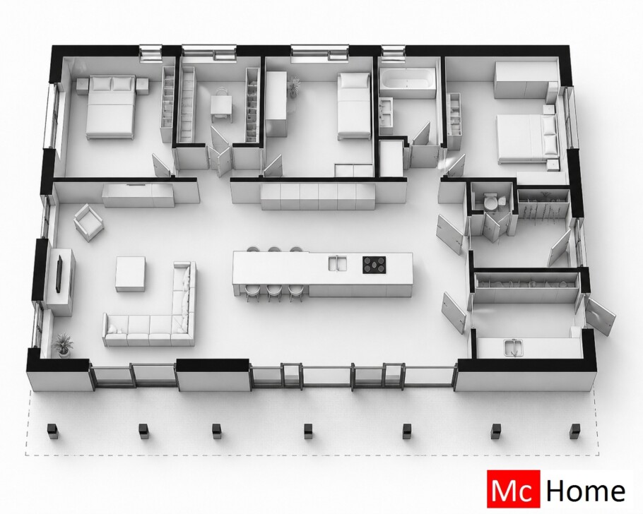Mc-Home B136 v1 semi bungalow met kap hellend dak  staalframebouw