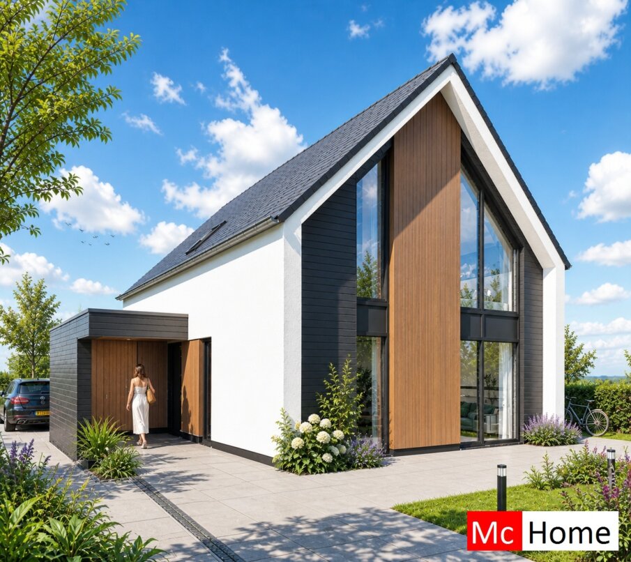 Onderhoudsarme gelijkvloerse bungalow met licht hellend dak en moderne houten gevelbekleding