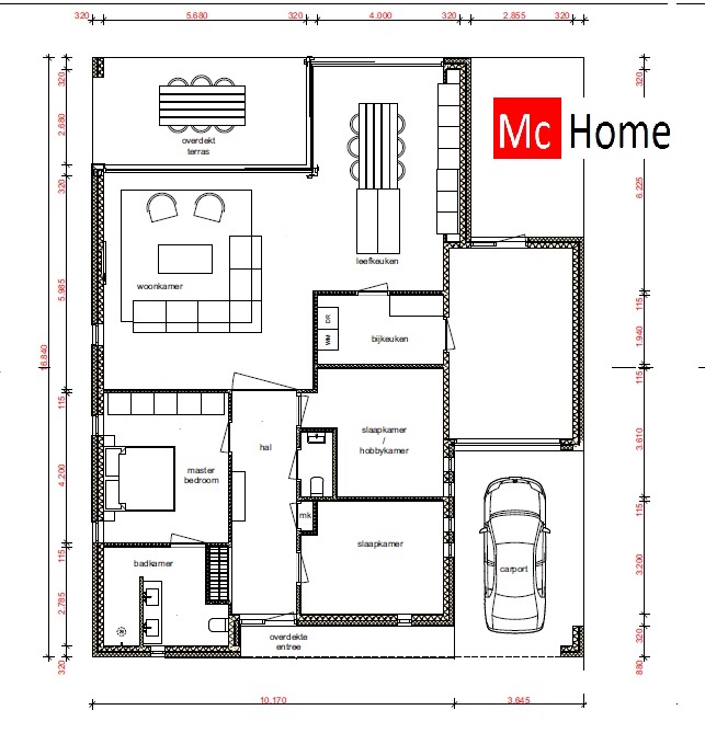 Moderne Bungalow met plat dak alles gelijkvloers ontwerp B71 Mc-Home