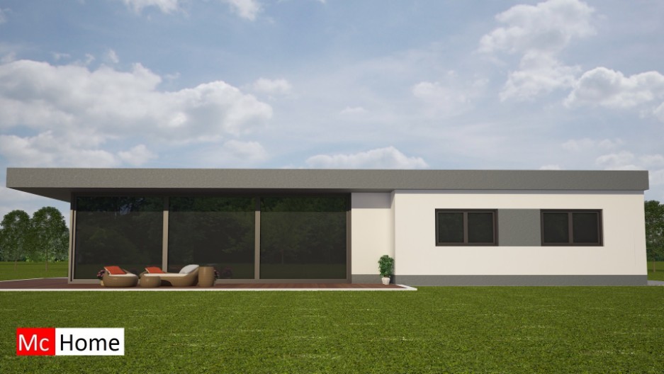 Moderne bungalow levensloopbestendige woning bouwen met veel glas energieneutraal in staalframebouw mc-home.nl B77 