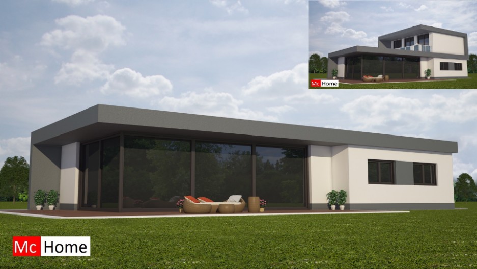 Moderne bungalow levensloopbestendige woning bouwen met veel glas energieneutraal in staalframebouw mc-home.nl B77 