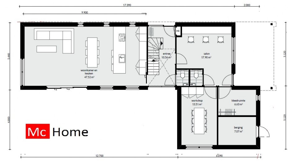 Moderne energieneutrale villawoning onderhoudsvrij bouwsysteem M166 Mc-Home staalframebouw