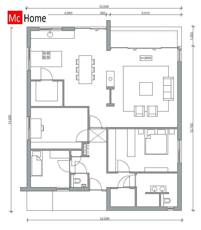 Moderne gelijksvloerse woning of bungalow onderhoudsarm energieneutraal Mc-Home B87