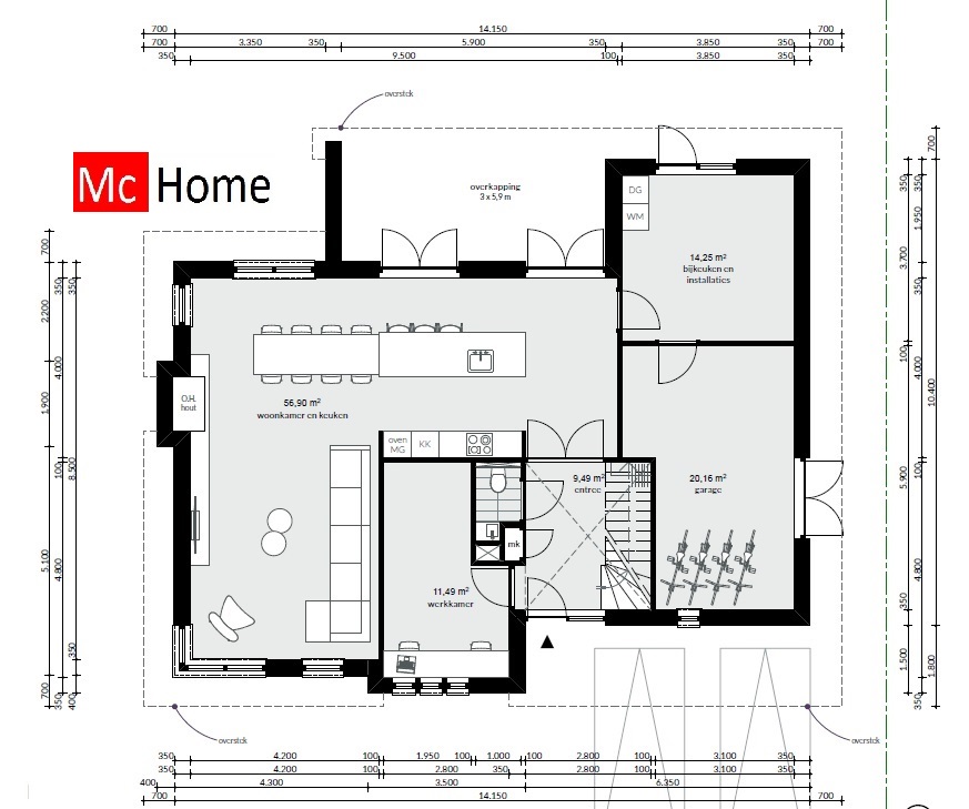 Moderne klassieke villawoning in Frank Lloyd Wright bouwstijl Mc-Home.nl M164