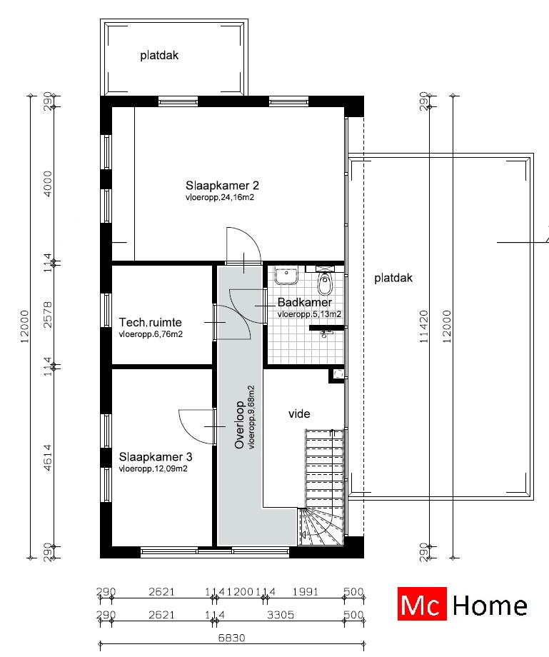 Moderne kubistische gelijksvloerse woning of bungalow met verdieping   bouwen slaapkamer en badkamer beneden B30