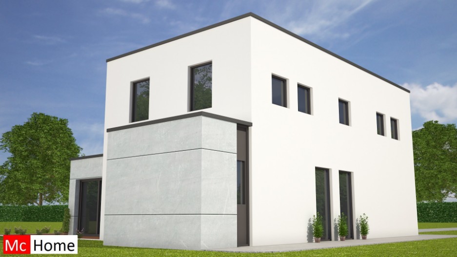 Moderne kubistische gelijksvloerse woning of bungalow met verdieping   bouwen slaapkamer en badkamer beneden B30