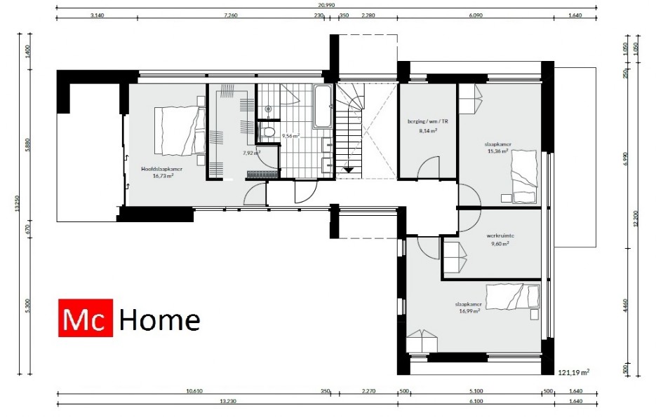 Moderne architectuur kubistische villa met balkon en vrije indeling Mc-Home M165