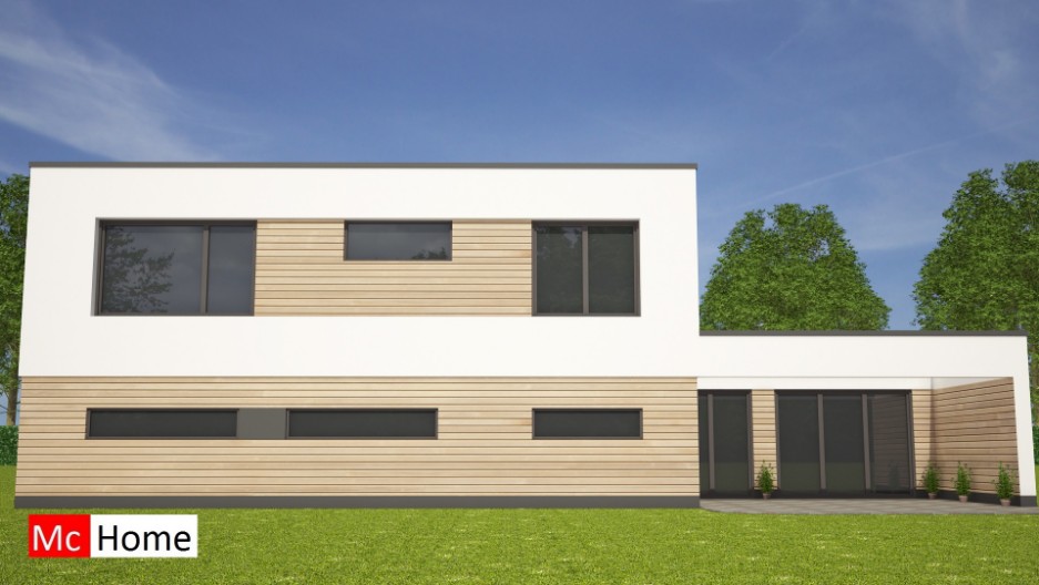 Moderne kubistische villa met garage terras en veel glas energieneutraal bouwen traditioneel of prefab mc-home.nl M122