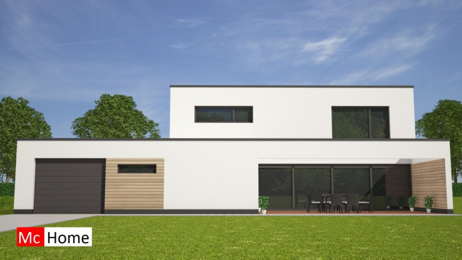 Moderne kubistische villa met garage terras en veel glas energieneutraal bouwen traditioneel of prefab mc-home.nl M122