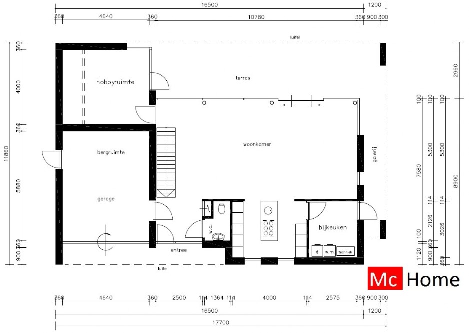 Moderne kubistische villawoning met inpandige garage aparte gastenruimte groot balkon MacHome M110