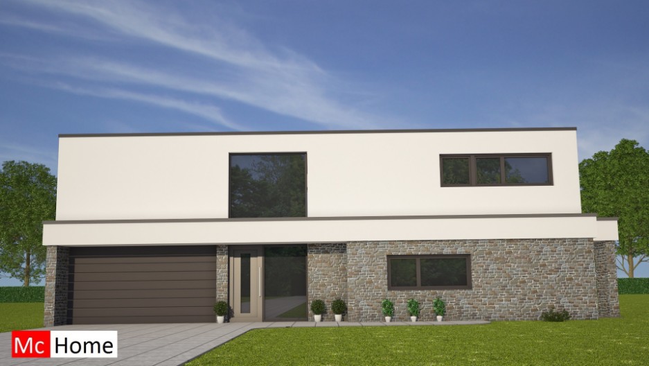 Moderne kubistische villawoning met inpandige garage aparte gastenruimte groot balkon MacHome M110