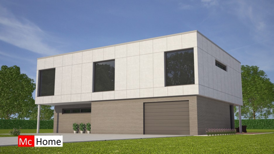 Moderne kubistische villawoning met inpandige garage van Architect beter bouwen met staalframebouw energieneutraal 