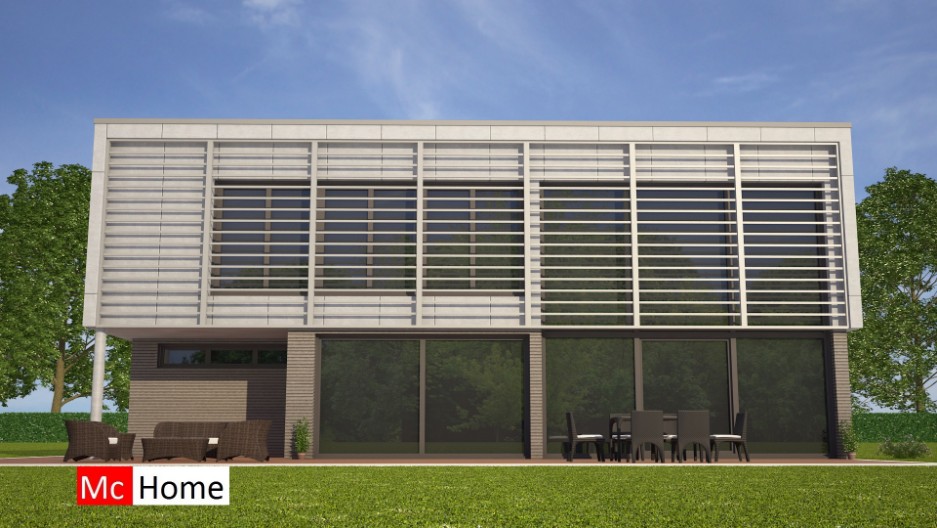 Moderne kubistische villawoning met inpandige garage van Architect beter bouwen met staalframebouw energieneutraal 