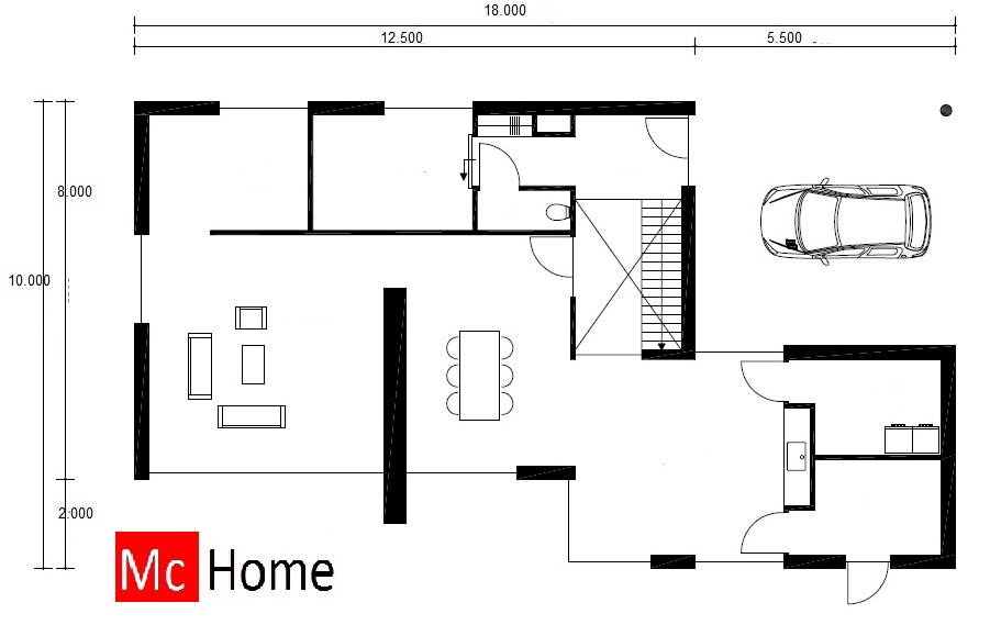 Moderne kubistische woning in eiegentijdse bouwstijl energiearm gebouwd. Mc-Home M118