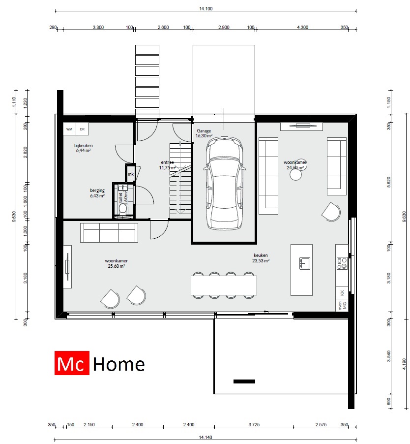 Moderne kubistische woning met strenge strakke gevels energieneutraal bouwen Mc-Home M226