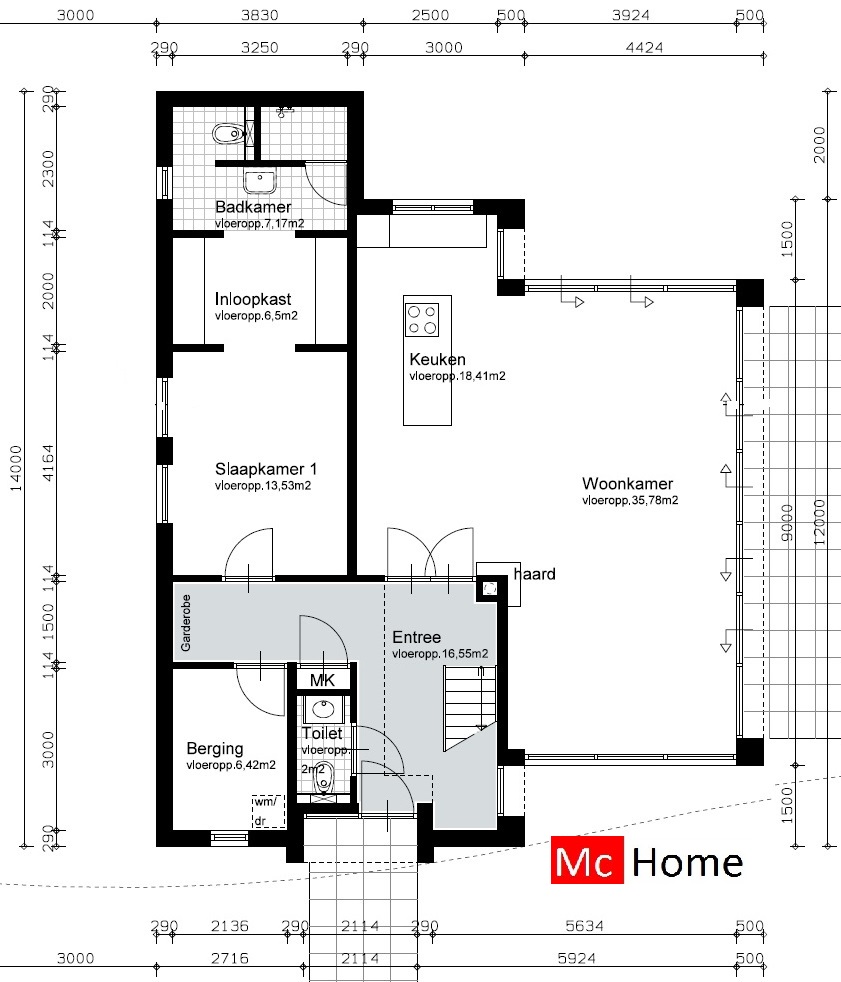 Moderne kubistische woning of bungalow met verdieping  bouwen slaapkamer en badkamer beneden M254