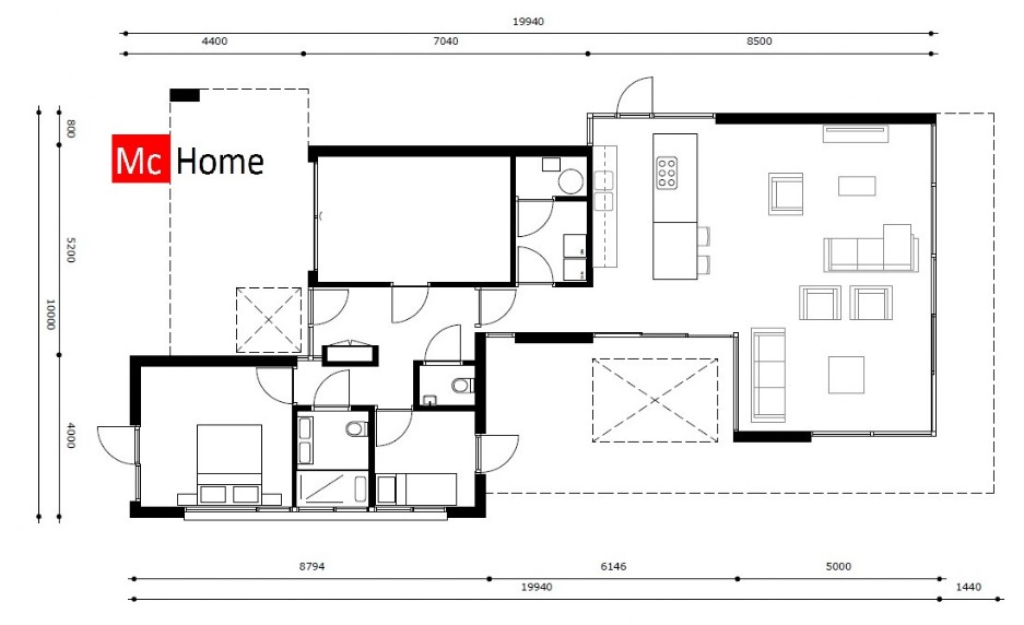 Moderne onderhoudsarme  bungalow met plat dak en overdekt terras Mc-Home B58