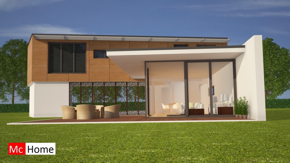 Moderne patiovilla woning met inpandige  carport berging en veel ramen en glas en  overkappingen M105 www.Mc-Home