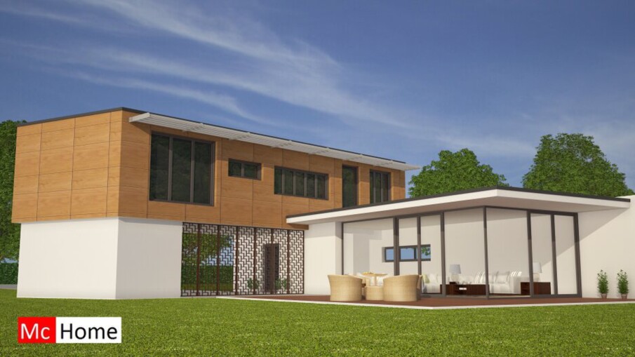 Moderne patiovilla woning met inpandige carport berging en veel ramen en glas en  overkappingen M105 www.Mc-Home