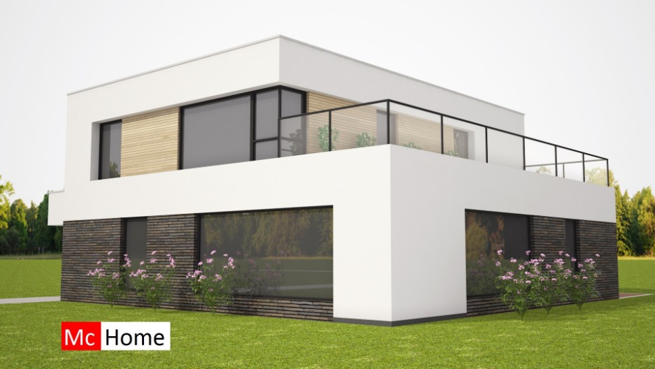 Moderne villa ontwerp en bouwen  met stuukwerk en natuursteen staalframe casco M217 Mc-Home 