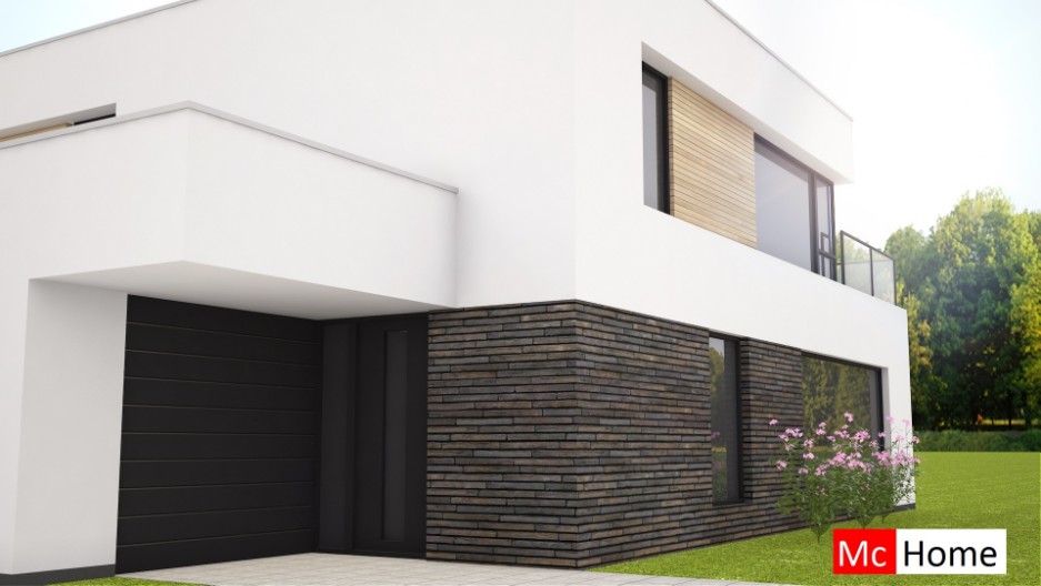 Moderne villa ontwerp en bouwen  met stuukwerk en natuursteen staalframe casco M217 Mc-Home 