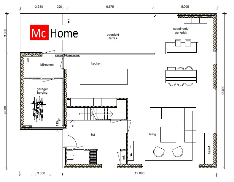 Moderne villa ontwerp en bouwen  met stuukwerk en natuursteen staalframe casco M217 Mc-Home 