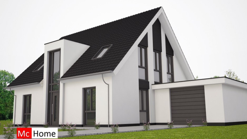 Moderne woning met hellend dak kap en garage energieneutraal en prefabb bouwen Mc-Home K69