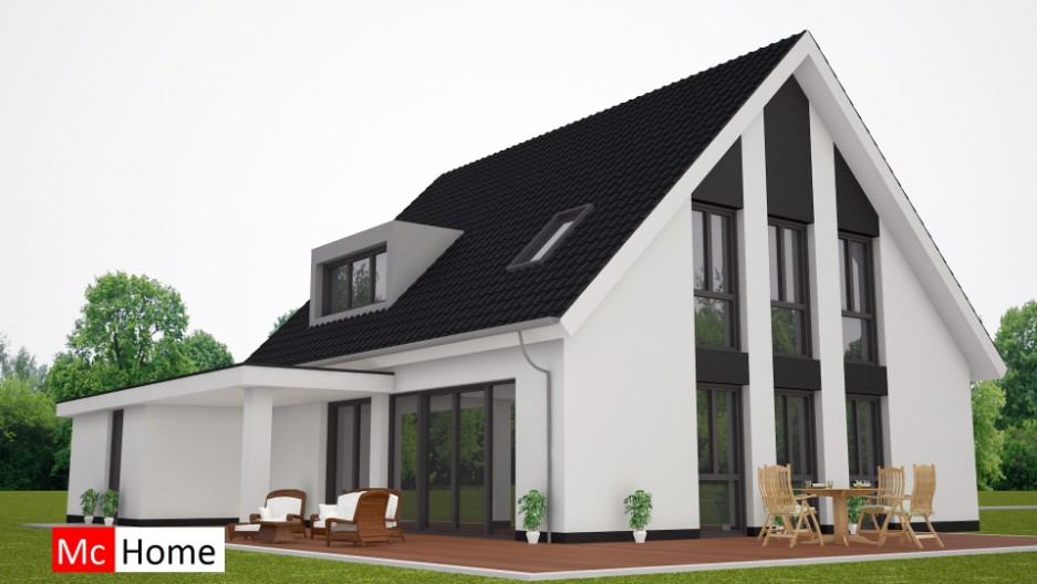 Moderne woning met hellend dak kap en garage energieneutraal en prefabb bouwen Mc-Home K69